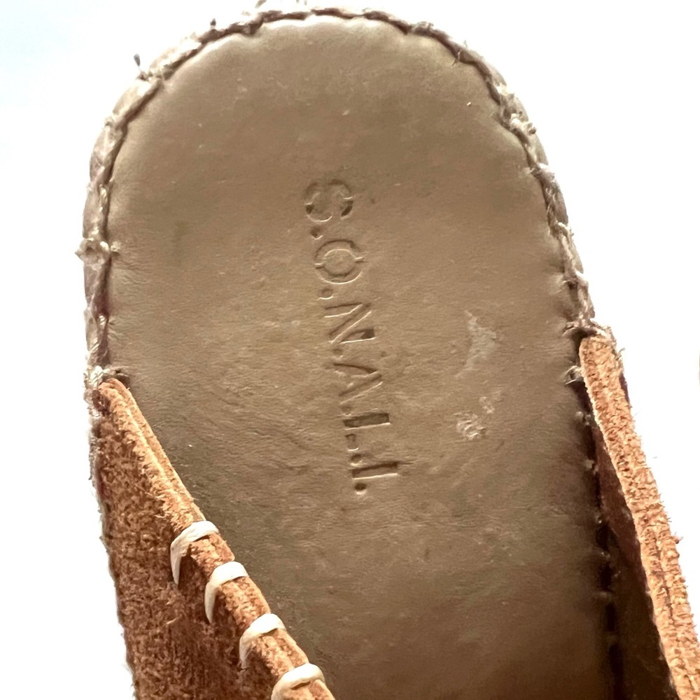 SONALI Tan Suede Peep-Toe Wedge Espadrilles Women's Shoes Size 8 - Picture 7 of 8